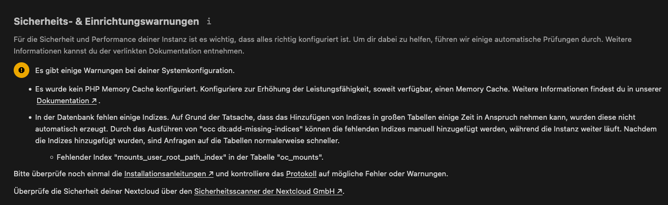Nextcloud Fehlermeldung